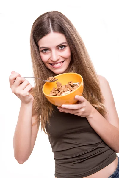 Mulher comendo cereais — Fotografia de Stock