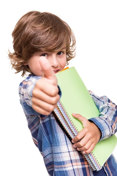 Menino segurando livros escolares — Fotografia de Stock