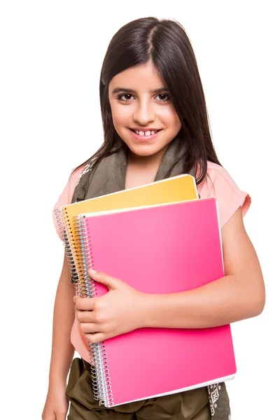 Girl holding sketchbooks — Stock Photo, Image