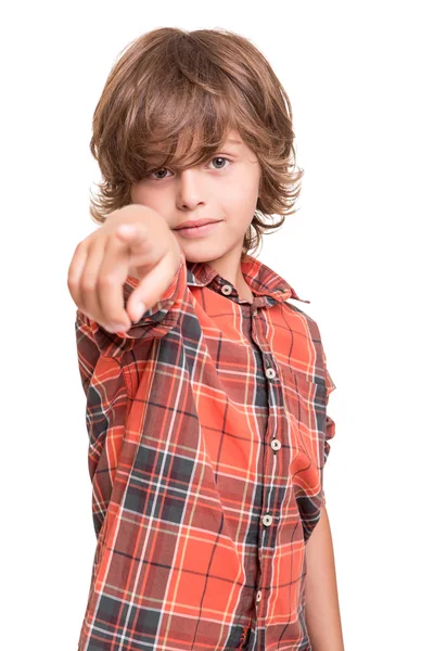 Boy pointing front — Stock Photo, Image