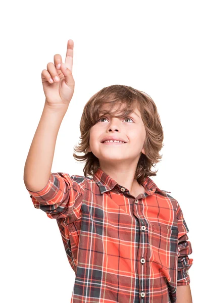 Boy pointg to empty space — Stock Photo, Image