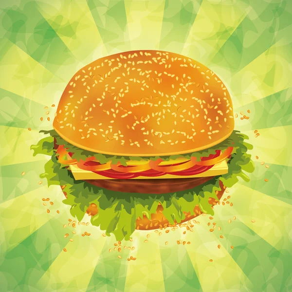 Grunge zemin üzerine lezzetli hamburger — Stok Vektör