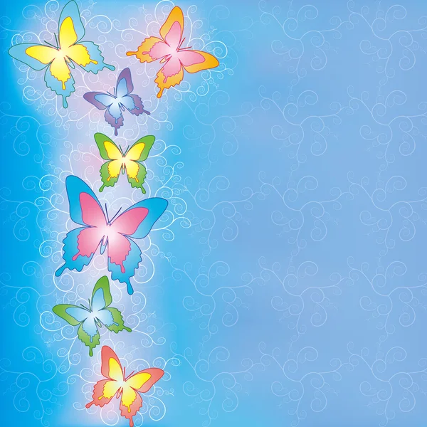 Blue background with butterflies vector — Stok Vektör