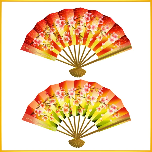 Conjunto de fans japoneses sobre blanco — Vector de stock