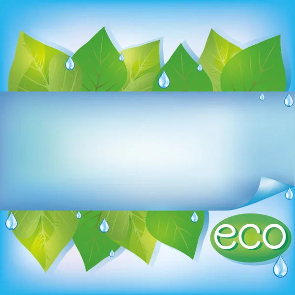 Fondo Eco azul con hojas verdes frescas — Vector de stock