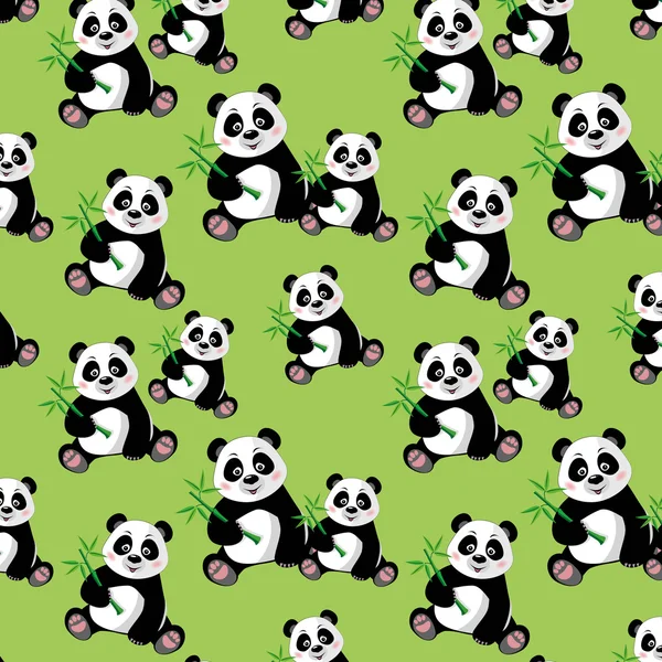 Seamless pattern with sitting cute panda and bamboo — Stock Vector