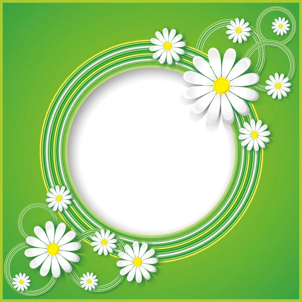 Green abstract background with flowers chamomiles — Stock Vector