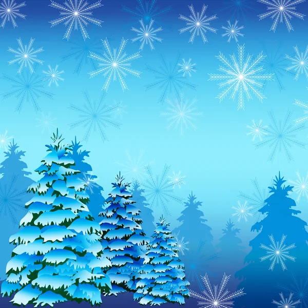 Fond d'hiver avec sapin et flocons de neige — Image vectorielle