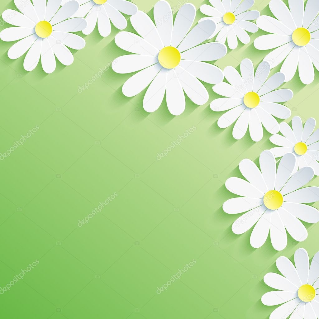 Abstract green background with 3d flower chamomile