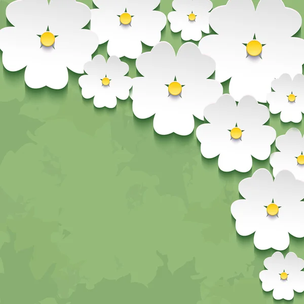 Ročník květinové zelené pozadí s 3d květ sakura — Stockový vektor