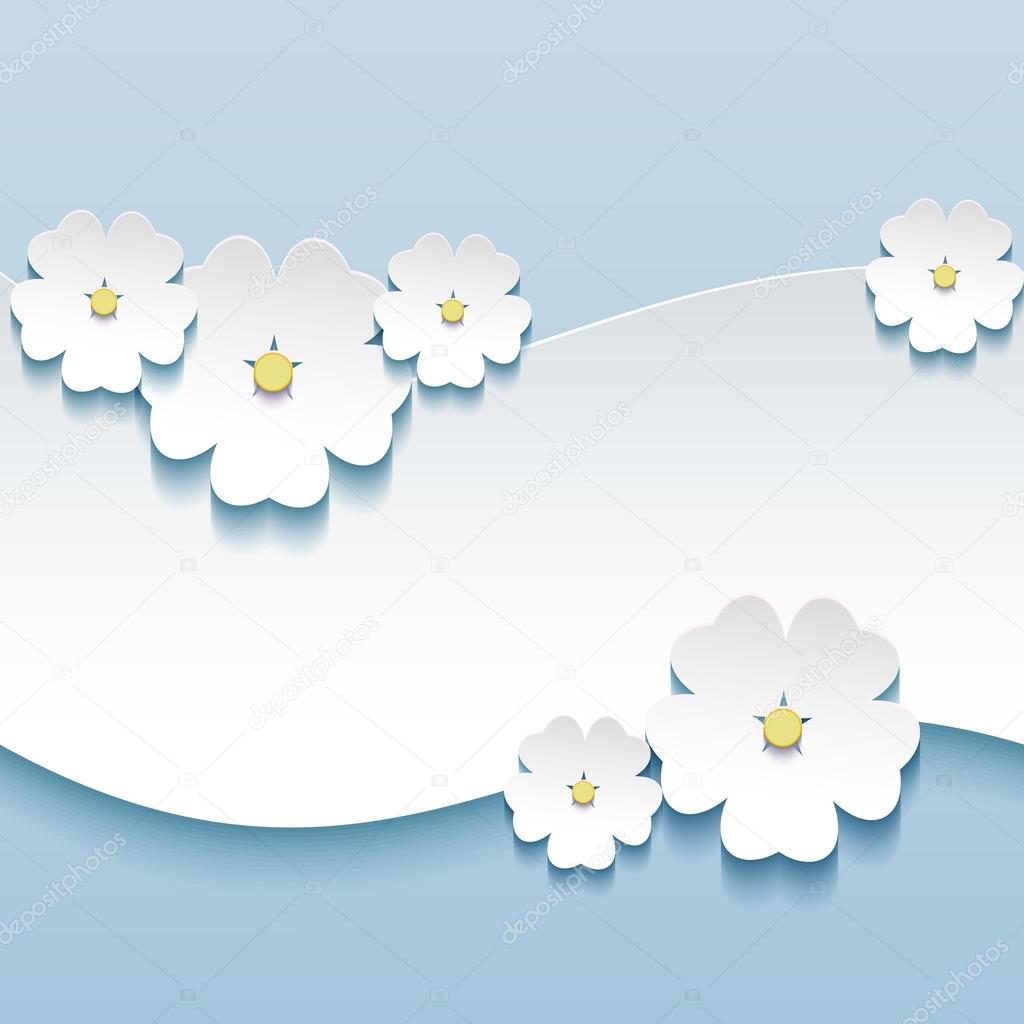 Floral background, greeting card with 3d flowers sakura