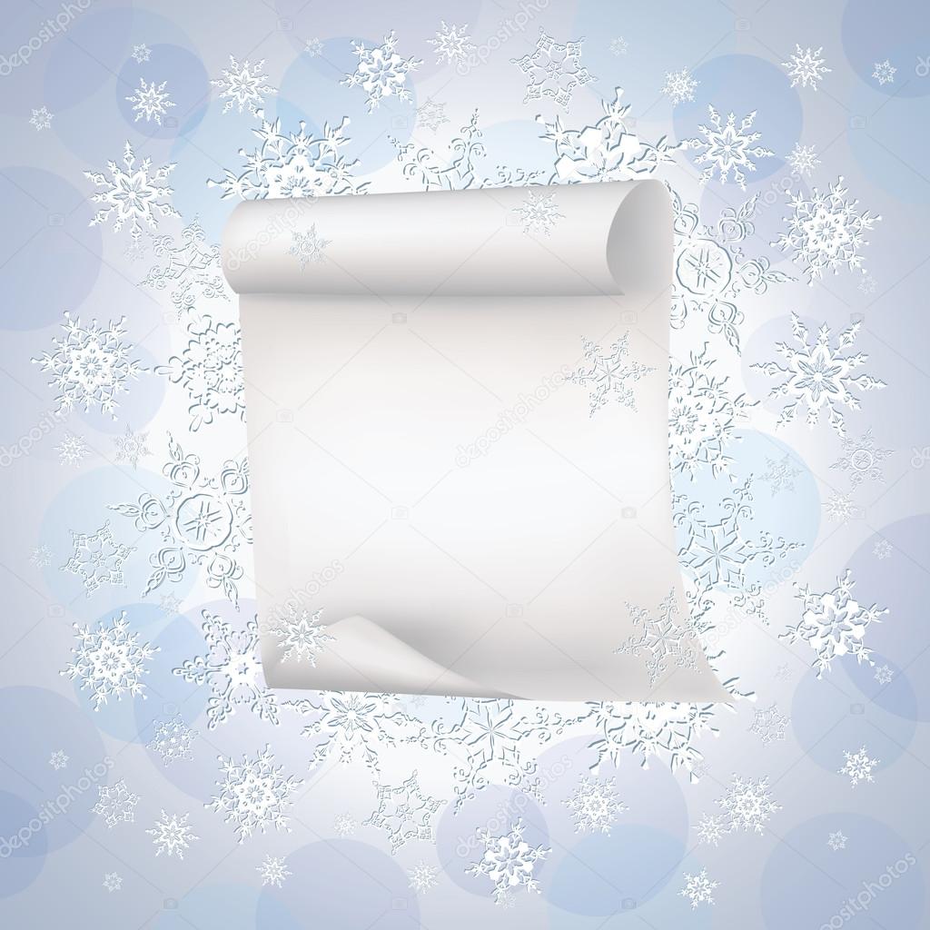 Winter background with paper and snowflakes