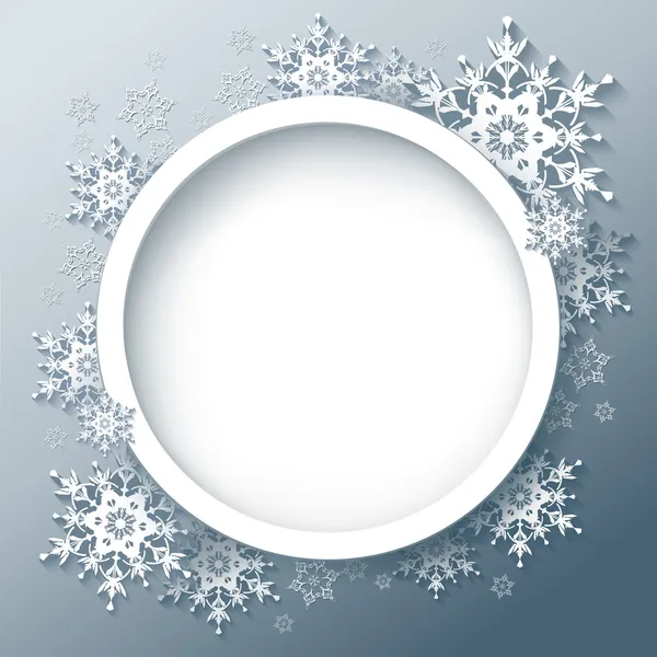 Fondo gris invierno con copos de nieve 3d — Vector de stock