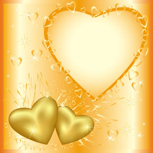 Altın kalpler ile festival tebrik veya davetiye kartı — Stok Vektör