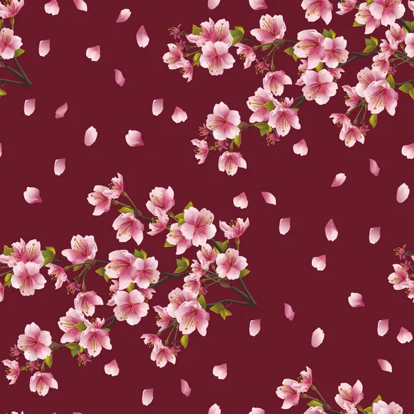 Seamless background texture with branch of cherry tree — Stock Vector