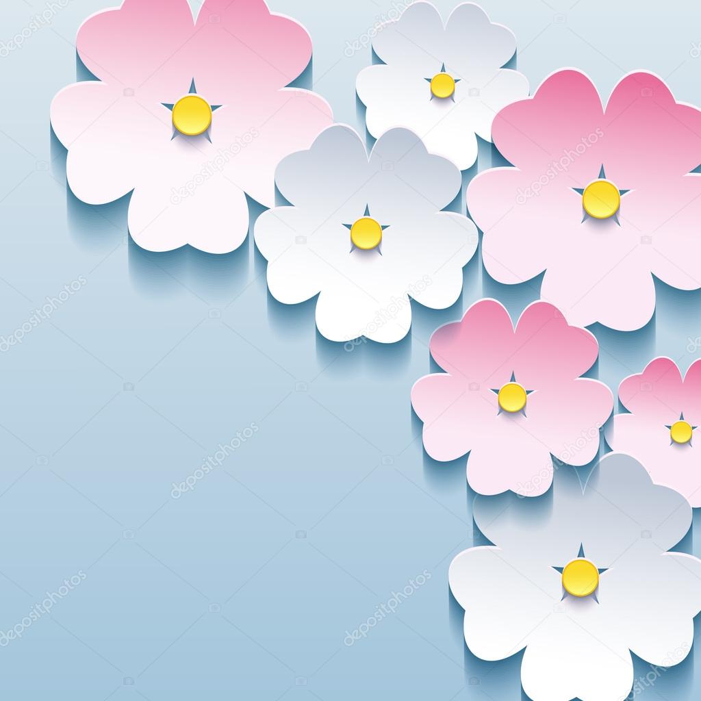 Abstract floral stylish background with 3d flowers sakura