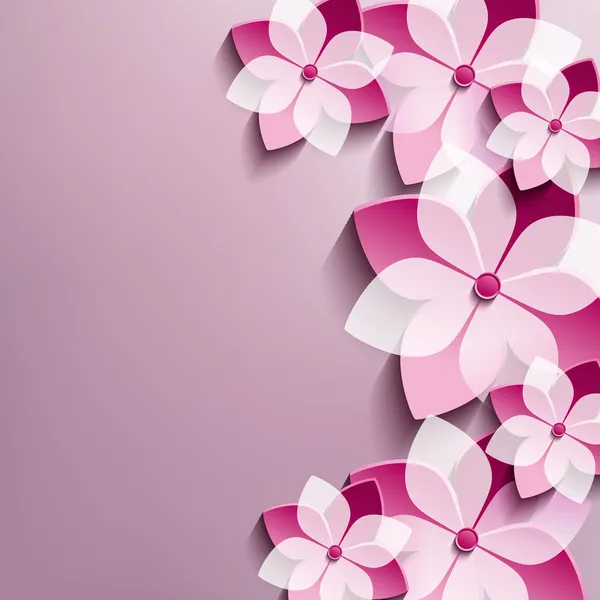 Blommiga festligt bakgrund med 3d-rosa blommor sakura — Stock vektor
