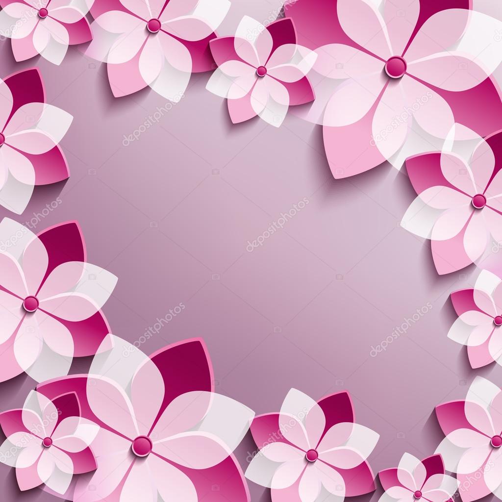 Floral festive frame with pink 3d flowers sakura