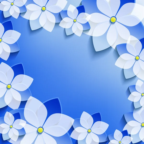 Floral stylish frame with blue 3d flowers sakura — Stock Vector
