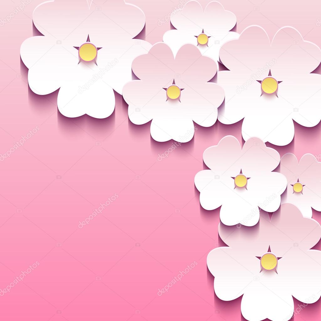 Abstract floral pink background with 3d flowers sakura