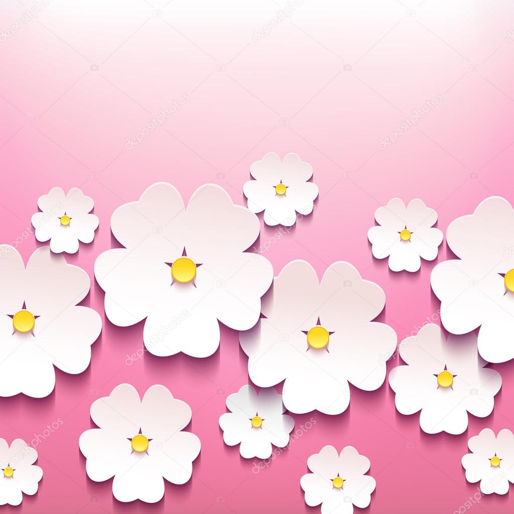 Beautiful stylish floral background with 3d flowers sakura