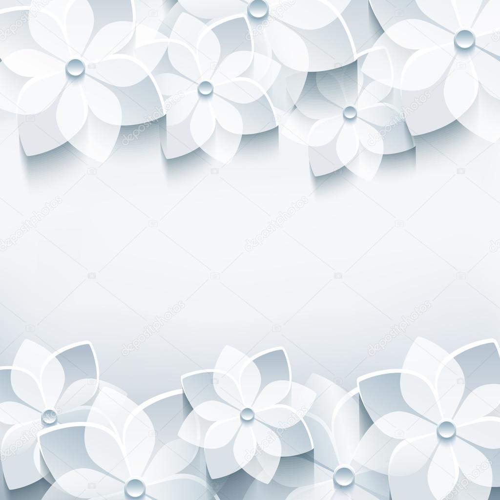 Trendy abstract grey background with 3d sakura flower