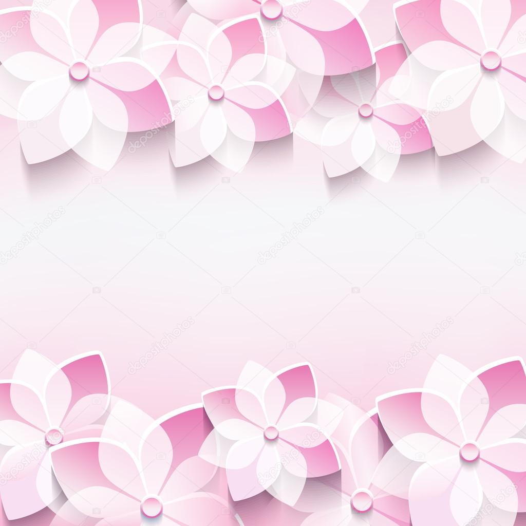 Trendy abstract pink background with 3d sakura flower