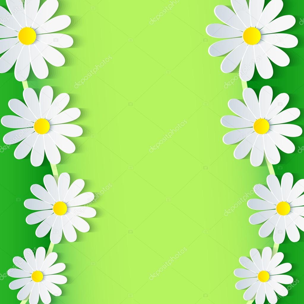 Floral green frame with 3d chamomile flower
