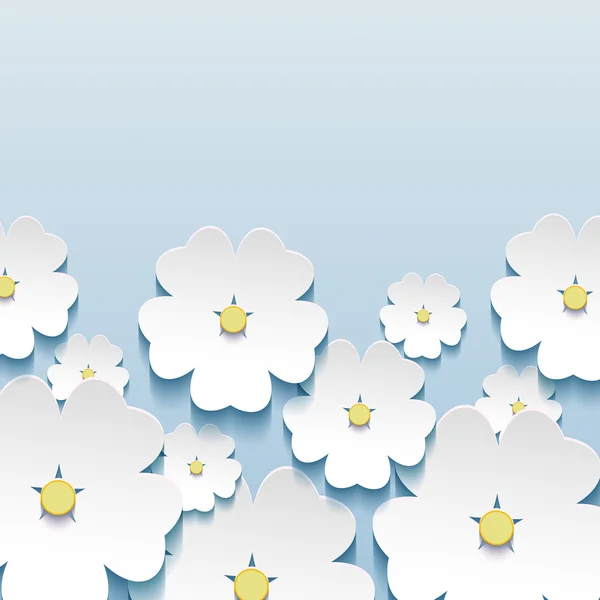Beautiful stylish greeting card with 3d flowers sakura — Stock Vector