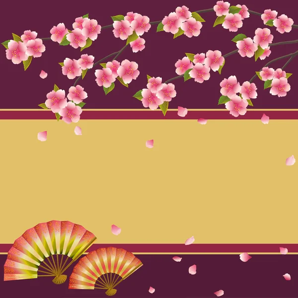 Fundo com sakura de cerejeira japonesa e fãs — Vetor de Stock