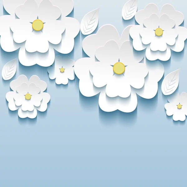 3d flores sakura branco, elegante belo papel de parede —  Vetores de Stock