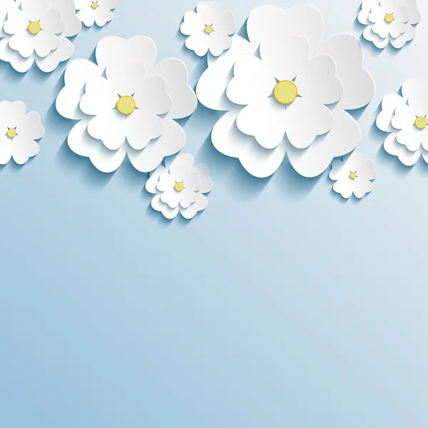 Stylish trendy wallpaper with 3d flowers sakura — Stock Vector