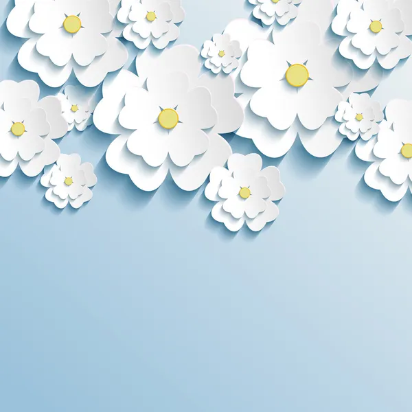Beautiful wallpaper with 3d stylish flowers sakura — Stock Vector