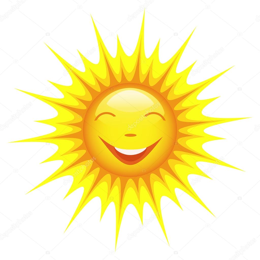 Smiling sun isolated on white background