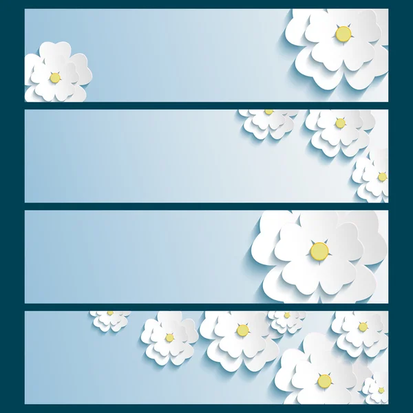 Conjunto de banners com flores 3d elegante sakura — Vetor de Stock