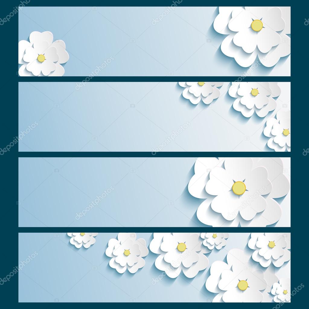Set of banners with 3d stylish flowers sakura