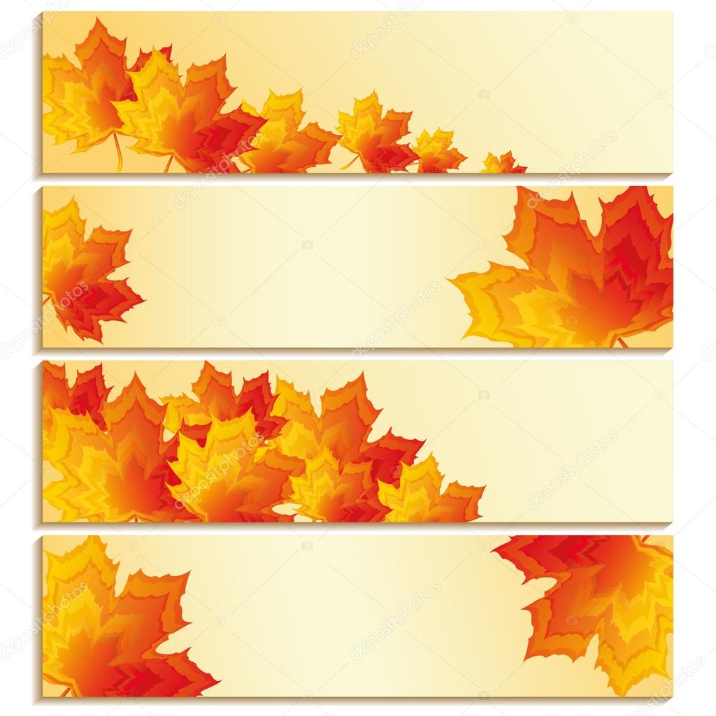Set of banners with yellow, orange, red maple leaves