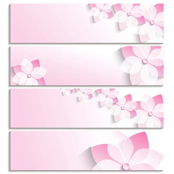 Conjunto de bandeiras com rosa sakura florescente — Vetor de Stock