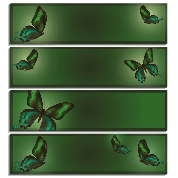 Set de hermosa bandera con mariposas verdes — Vector de stock