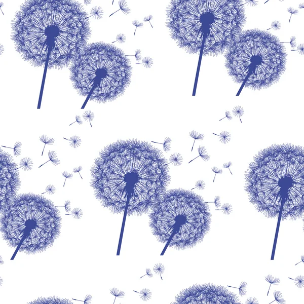 白で青い花タンポポとのシームレスなパターン — ストックベクタ