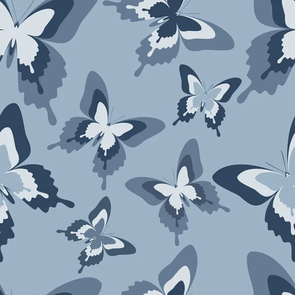 Seamless pattern with black, white and grey butterflies — Stock Vector