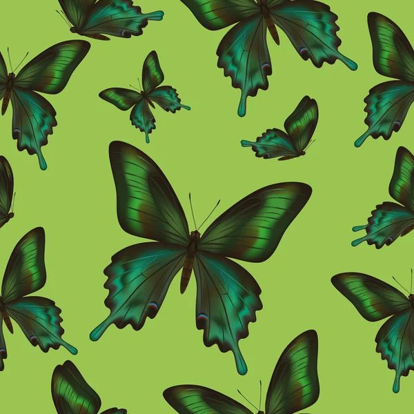 Modello senza cuciture con farfalle verdi — Vettoriale Stock
