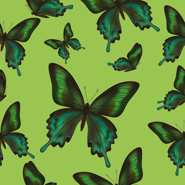 Seamless pattern with green butterflies