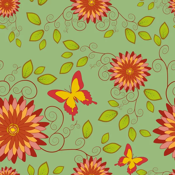 Seamless pattern with flower and butterfly — Stock Vector