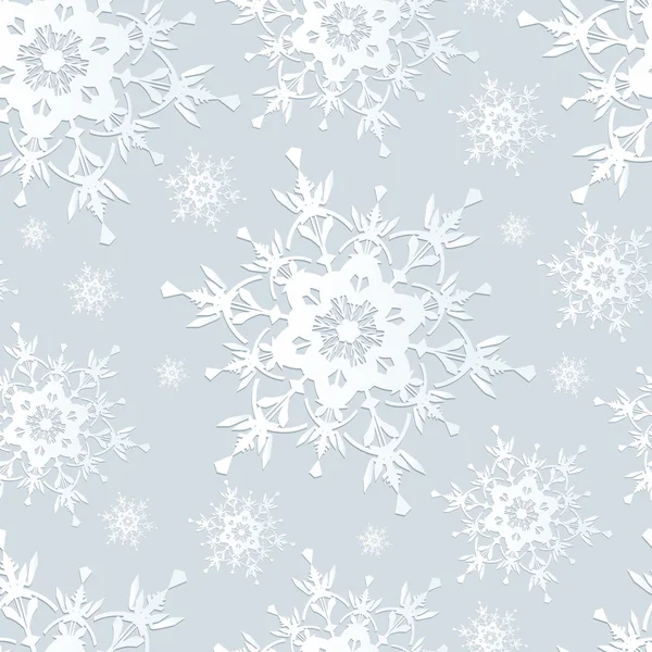 Patrón sin costura gris con copos de nieve — Vector de stock