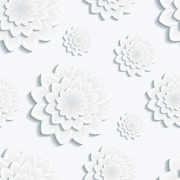 Nahtloses Muster mit grauer 3d-Blume Chrysantheme — Stockvektor