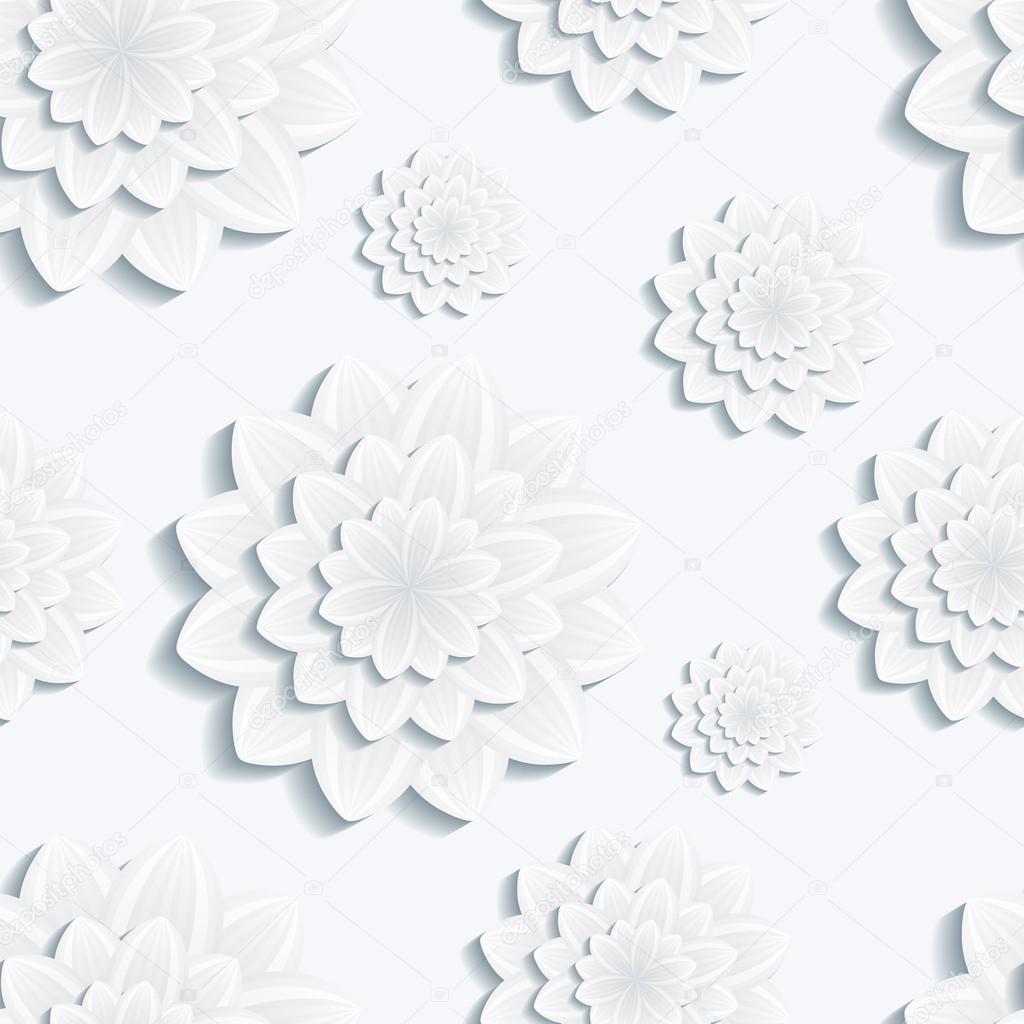 Seamless pattern with grey 3d flower chrysanthemum