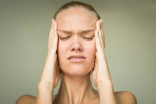 Woman Covering Her Ears Loud Noise Trying Stay Calm Panic Stock Image