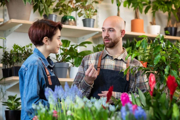 Çiçekçi dükkanında çiçeklerin video görüntülerini çekerken seradaki saksıdan güzel olan küçük işletme çiçekçisinin video konseptini detaylandırıyor..
