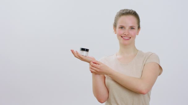 Concept Skincare Treatment Cosmetics White Background Taking Video Front Camera — Stok video